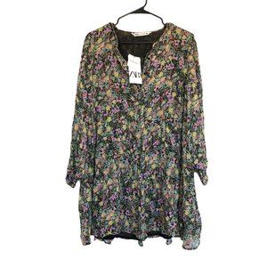 NWT Zara Women Long Sleeve Dress Size Medium Baby Doll Floral Print